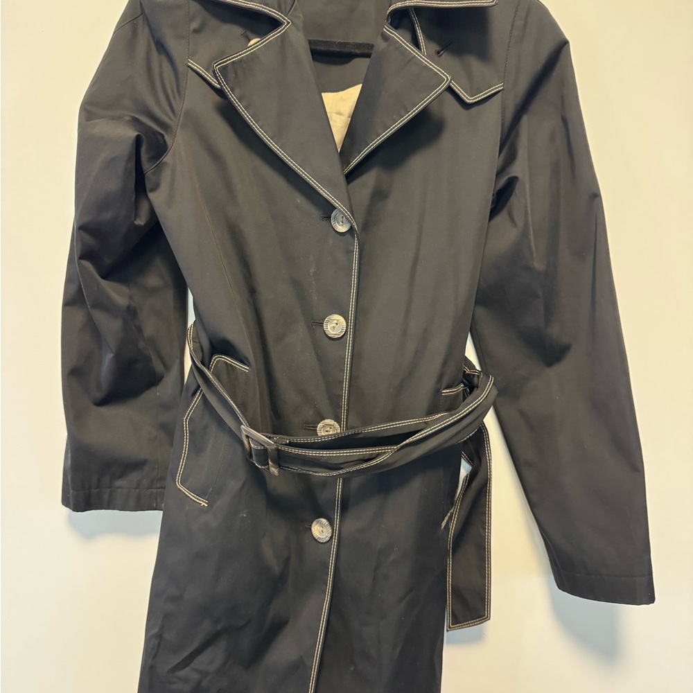 Gallery Black Trench Coat with White Stitching